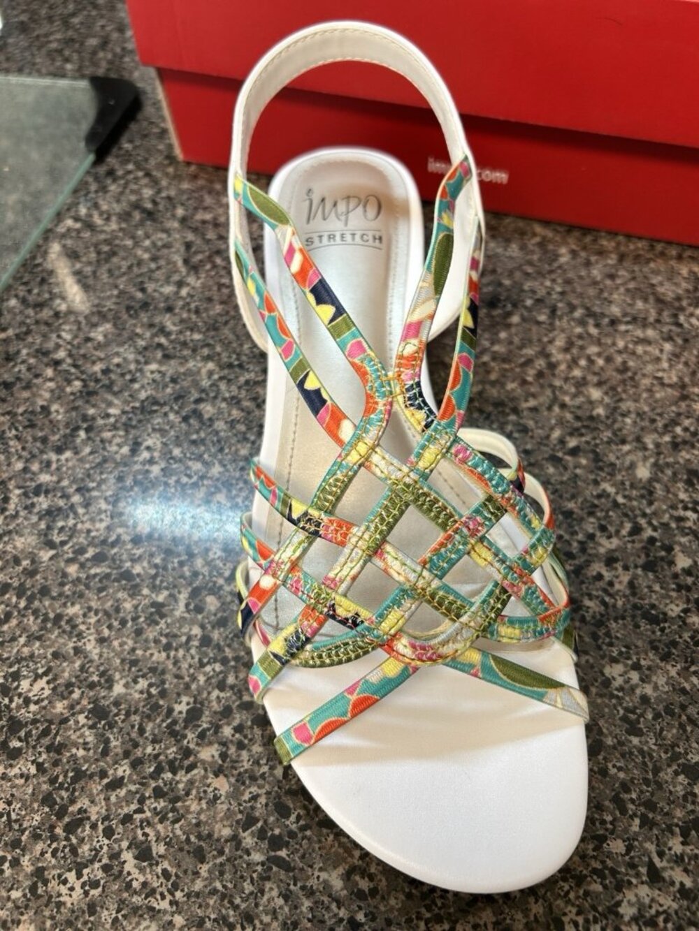 Impo RAYA Bright Multi Glass Satin Elastic/Satin Sling Back Wedge Sandal Size 10